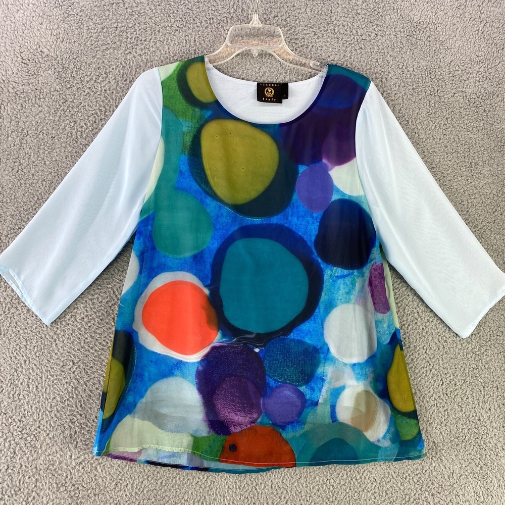 Vecceli Italy Shirt Women's M Multi Color 3/4‎ Sleeve Light Organza Lined Boho